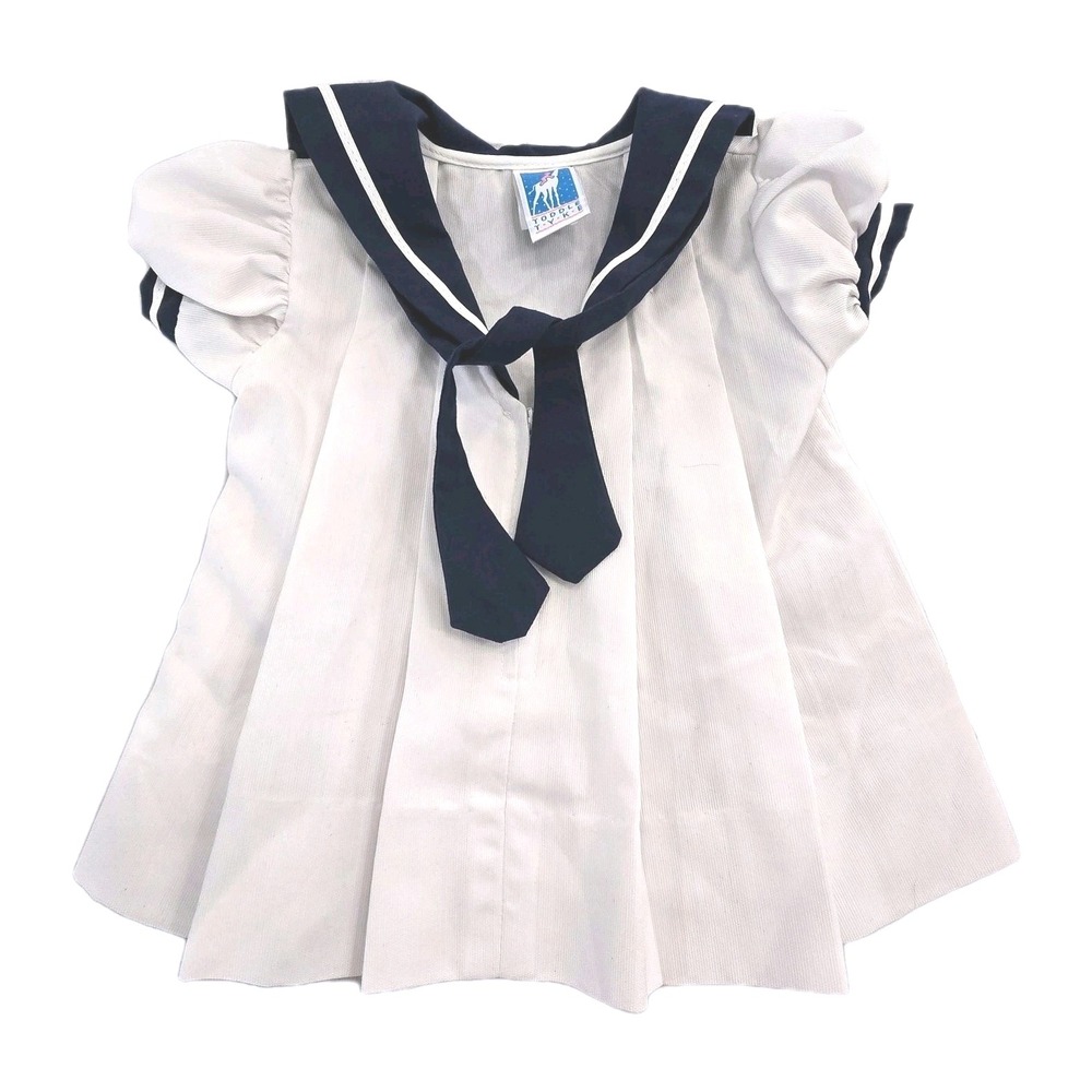 VTG Toddle Tyke Dress Baby Girls 3 Months White‎ Navy Sailor Collar Necktie USA
